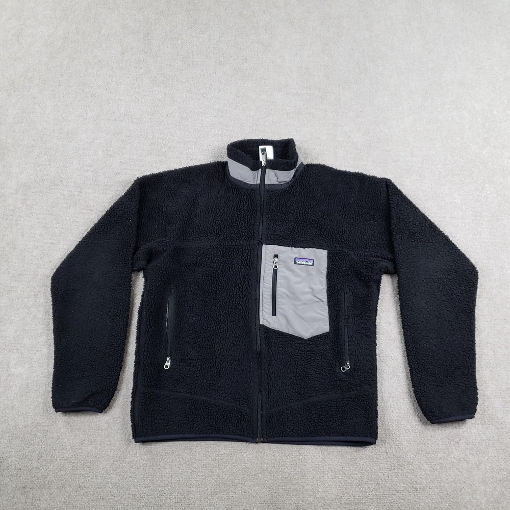 Vtg Patagonia Retro-X Jacket Mens Medium Black Fleece Full Zip Pockets Hiking